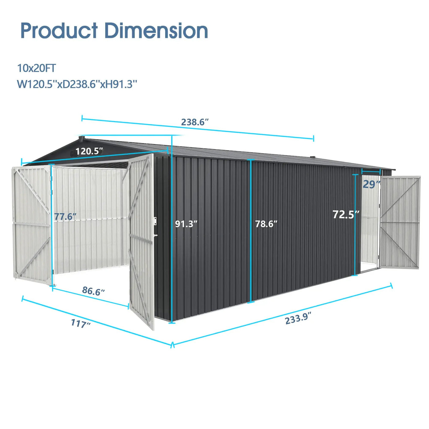 10'x20' Metal Shed with Double Front Doors & Side Entry Door by Chery Industrial