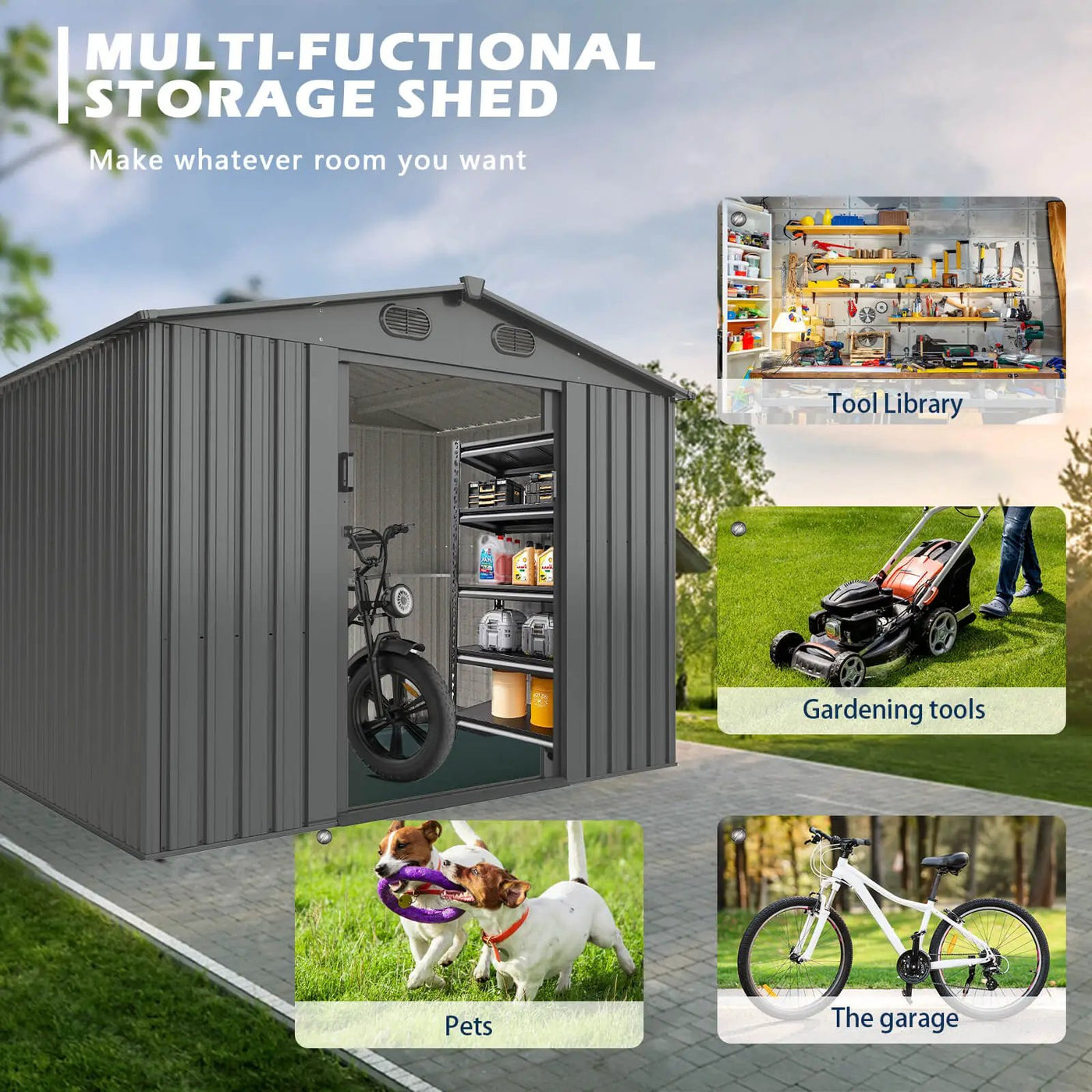 13'x20' Metal Shed with Double Front Doors & Side Entry Door by Chery Industrial