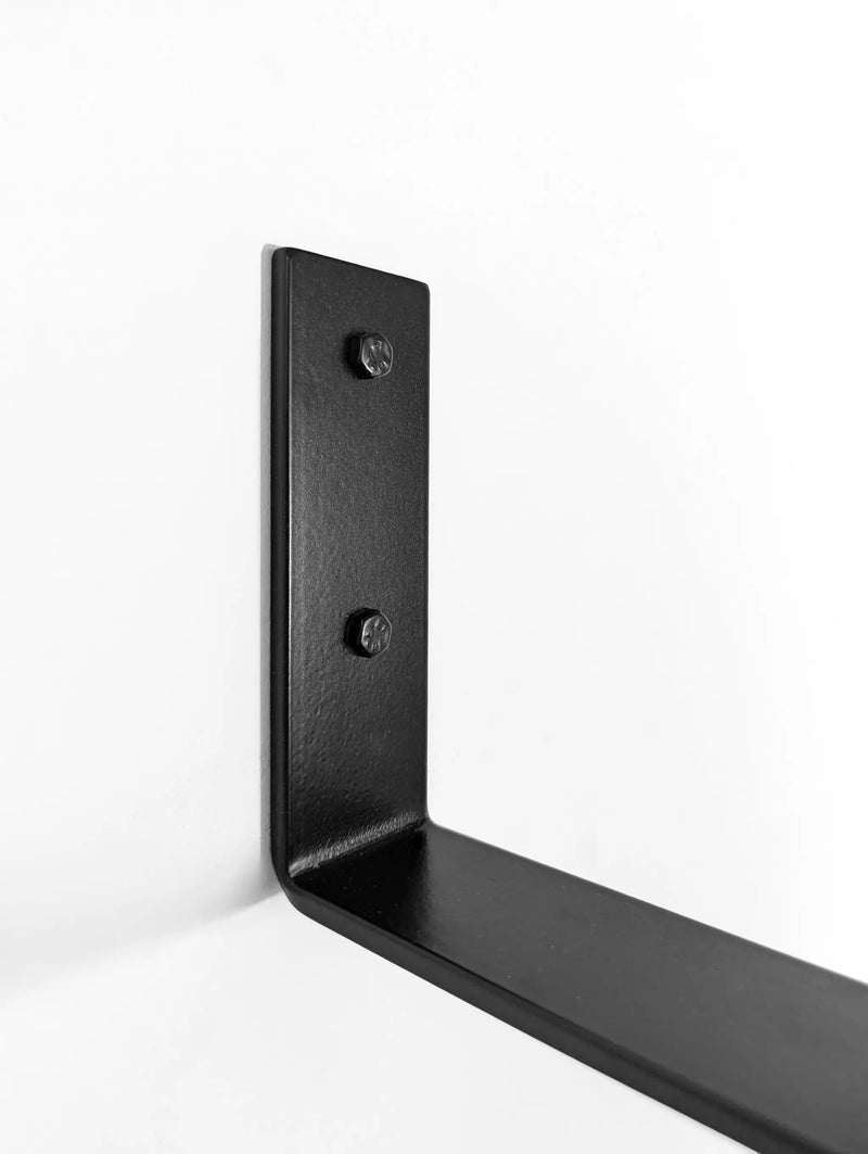 Thick Mahogany Shelf with Black Steel J Brackets by NookWoodworking