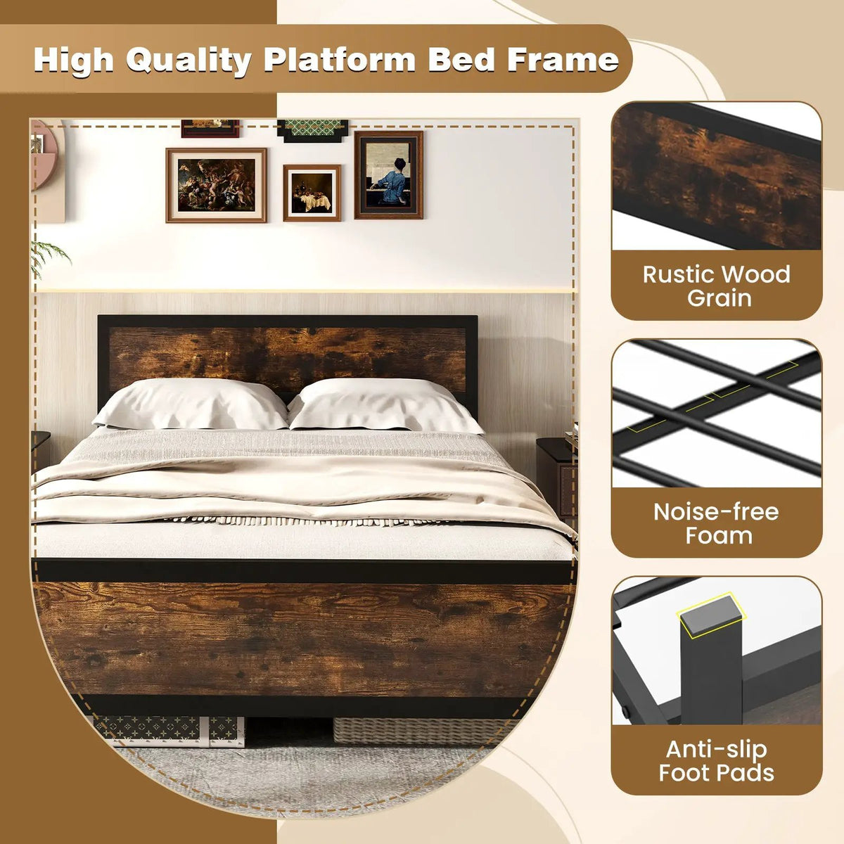 Metal Bed Frame with Headboard and Footboard, photo 5 of 10