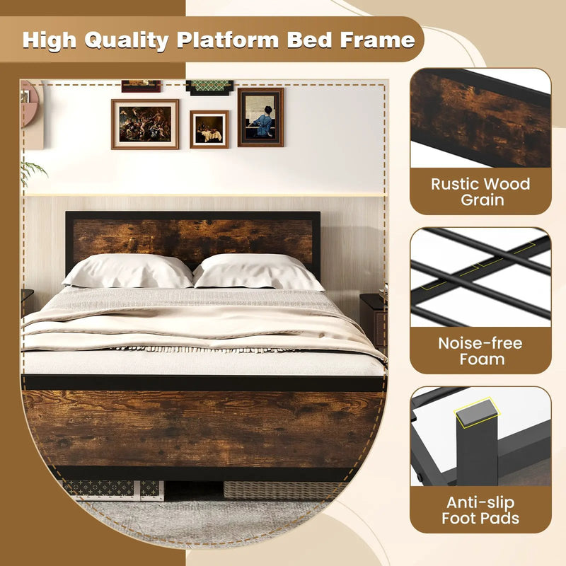 Metal Bed Frame with Headboard and Footboard by DirectDeals