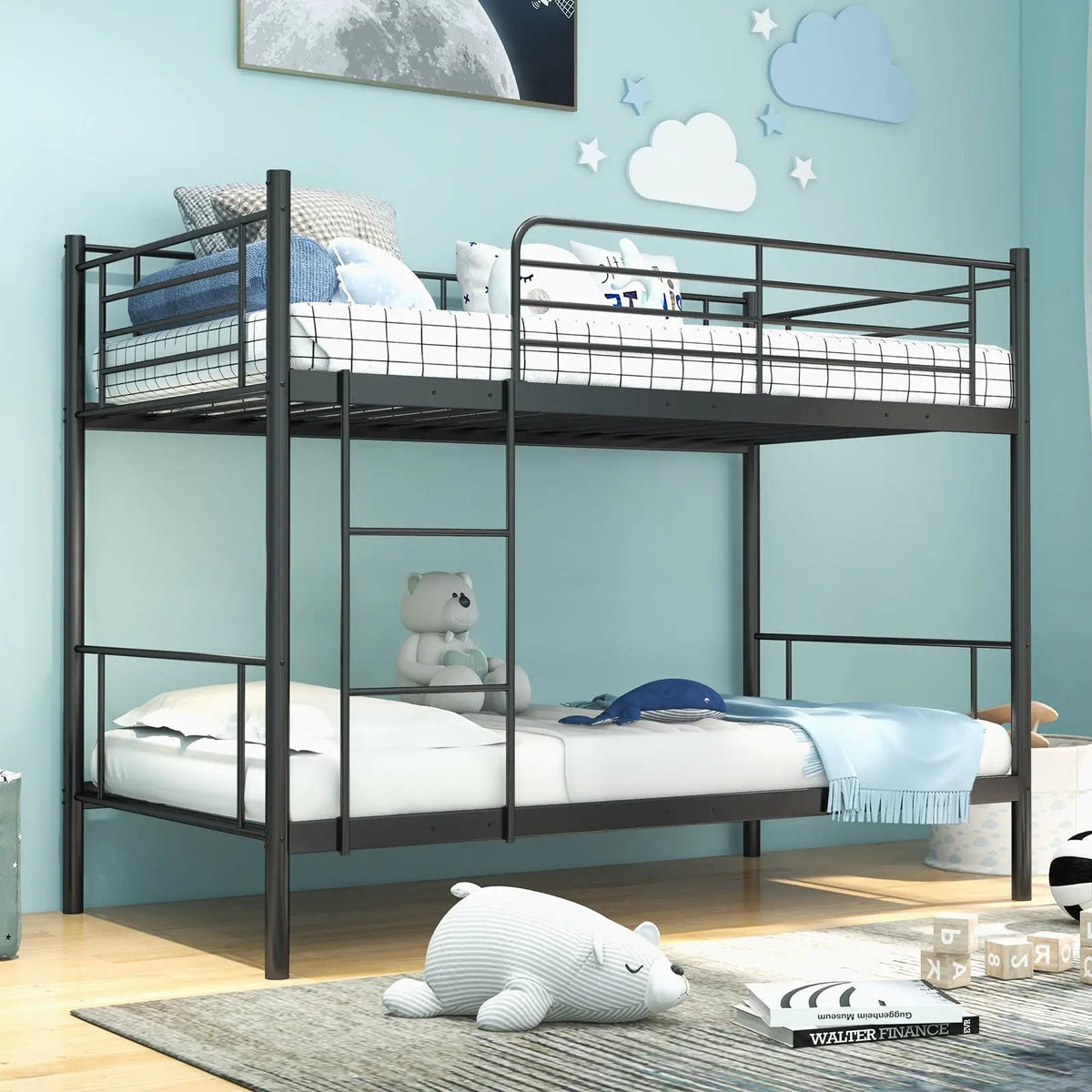Metal Bunk Bed with Ladder and Full-length Guardrails, photo 6 of 9
