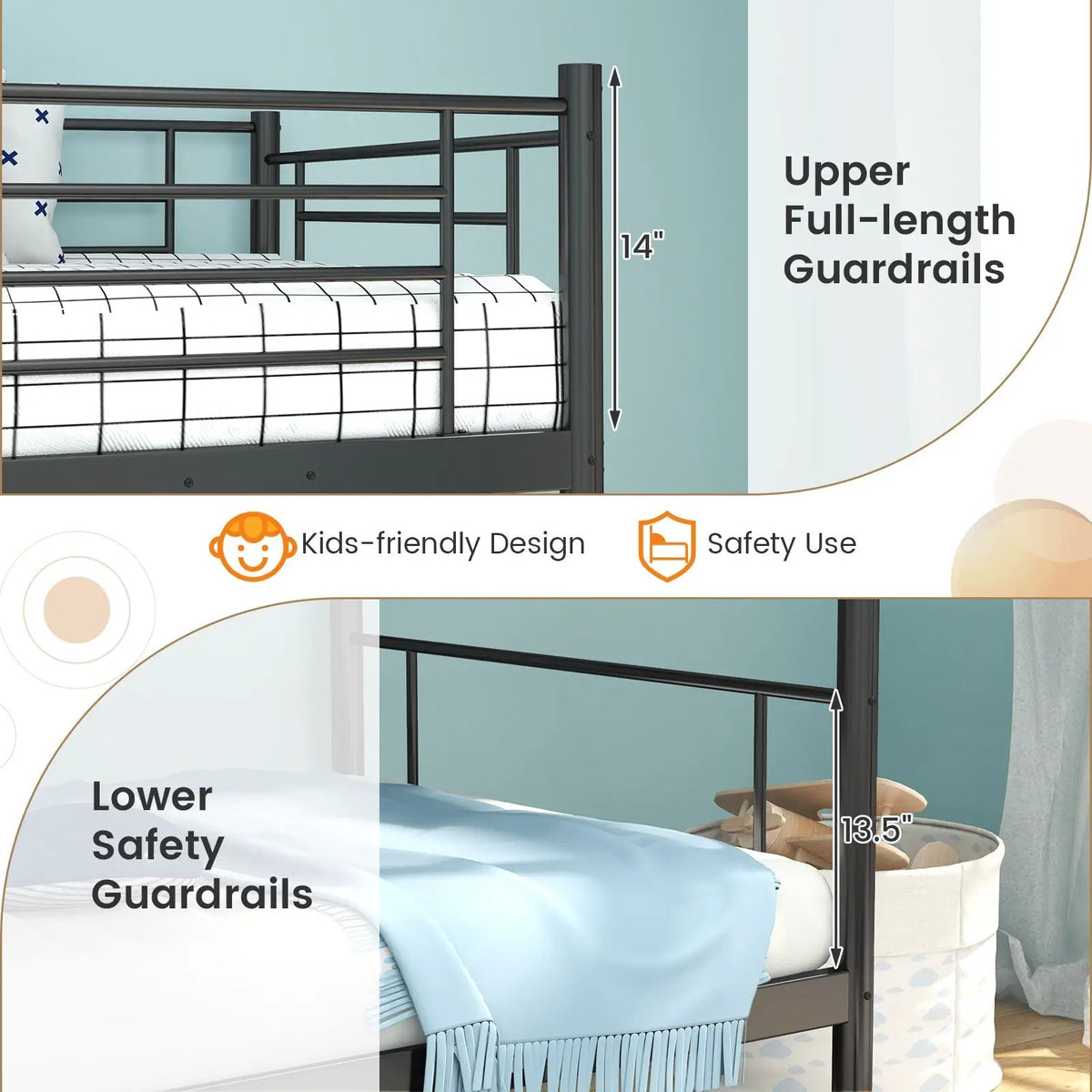Metal Bunk Bed with Ladder and Full-length Guardrails, photo 8 of 9