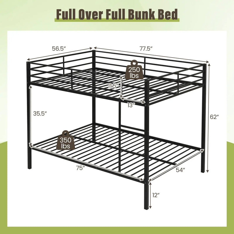 Metal Bunk Bed Full Over Full with Length Safety Guardrail-Black by DirectDeals