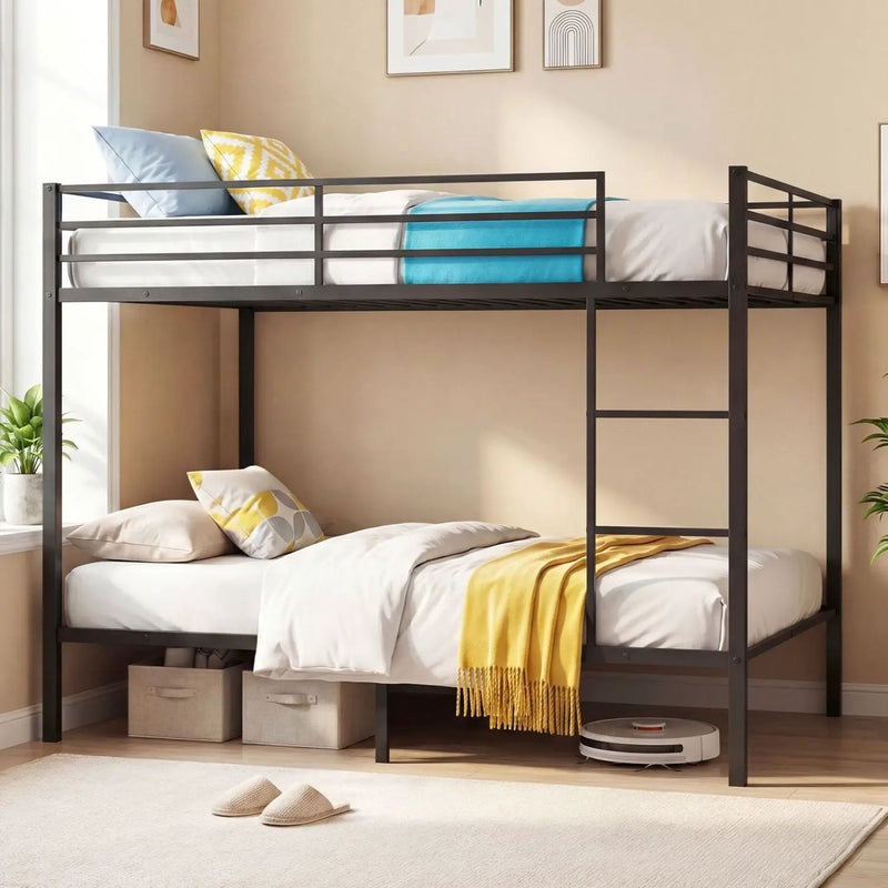 Metal Bunk Bed Full Over Full with Length Safety Guardrail-Black by DirectDeals