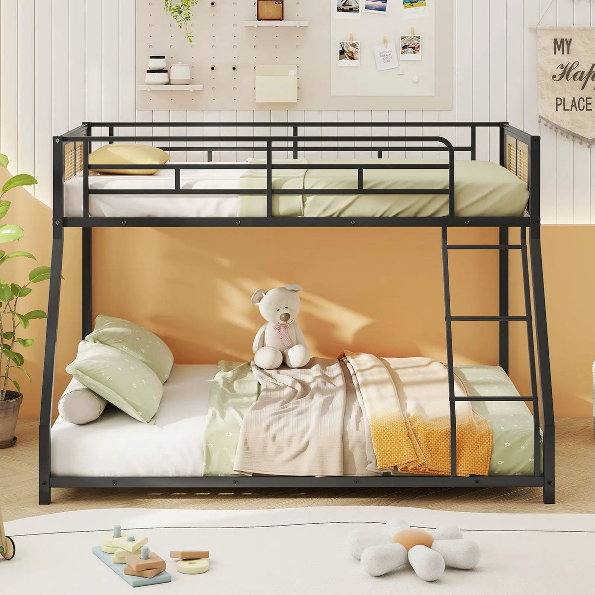 Metal Bunk Bed Twin Over Full with Full Length Safety Guardrail and Ramp Ladder, photo 14 of 16