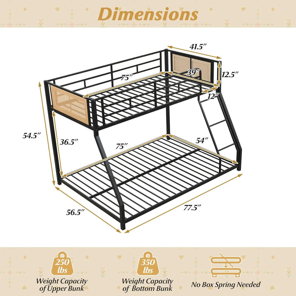 Metal Bunk Bed Twin Over Full with Full Length Safety Guardrail and Ramp Ladder, photo 8 of 16