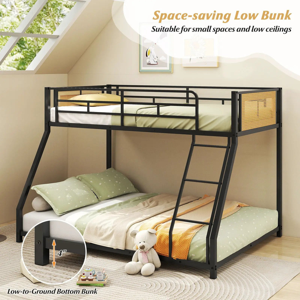 Metal Bunk Bed Twin Over Full with Full Length Safety Guardrail and Ramp Ladder, photo 6 of 16