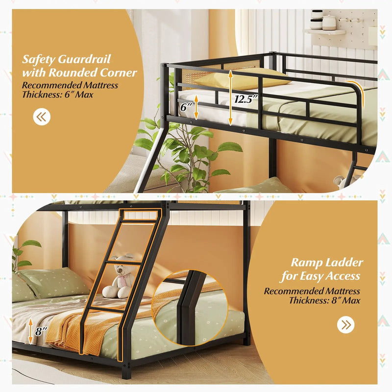 Metal Bunk Bed Twin Over Full with Full Length Safety Guardrail and Ramp Ladder by DirectDeals