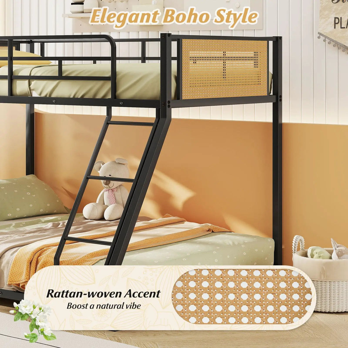 Metal Bunk Bed Twin Over Full with Full Length Safety Guardrail and Ramp Ladder, photo 2 of 16