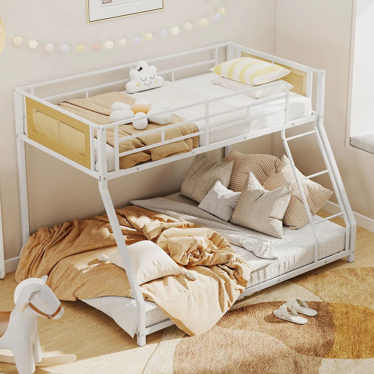 Metal Bunk Bed Twin Over Full with Full Length Safety Guardrail and Ramp Ladder, photo 15 of 16