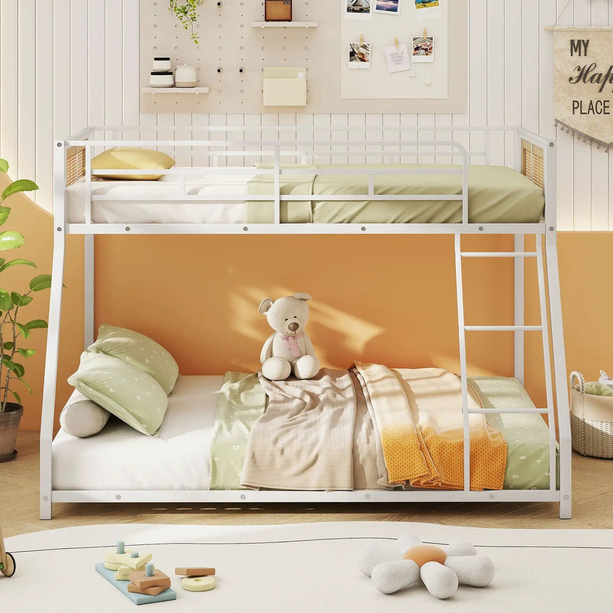 Metal Bunk Bed Twin Over Full with Full Length Safety Guardrail and Ramp Ladder, photo 13 of 16