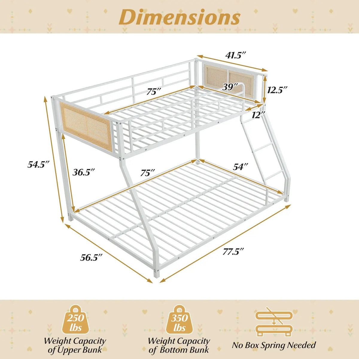 Metal Bunk Bed Twin Over Full with Full Length Safety Guardrail and Ramp Ladder, photo 7 of 16