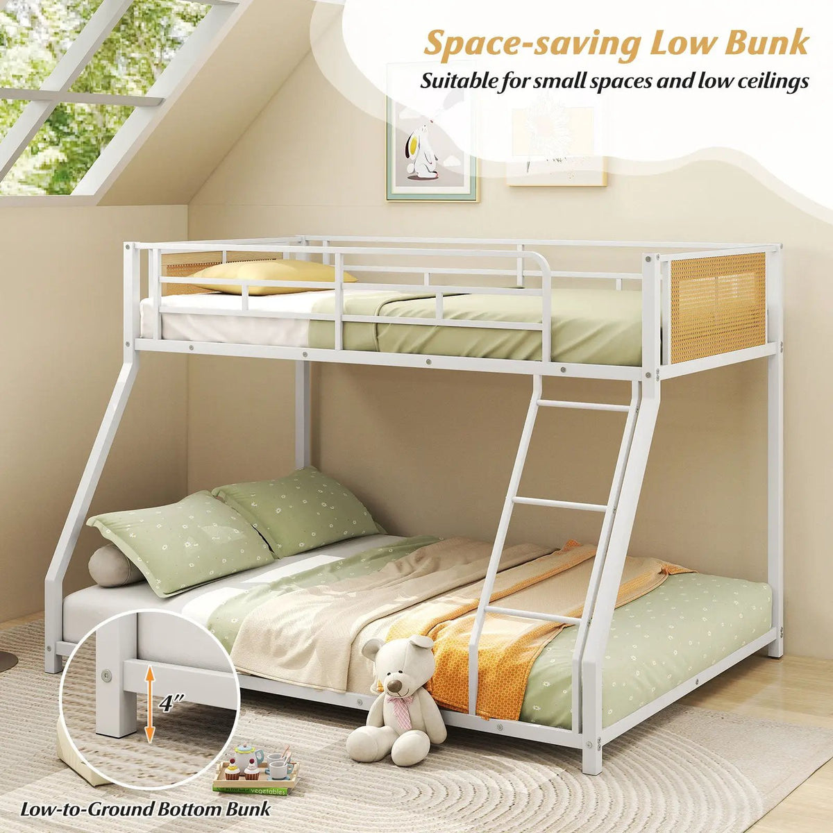 Metal Bunk Bed Twin Over Full with Full Length Safety Guardrail and Ramp Ladder, photo 5 of 16