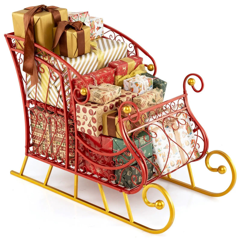 Metal Christmas Santa Sleigh Basket 2-Tier Xmas Santa's Gift Storage Sleigh by DirectDeals