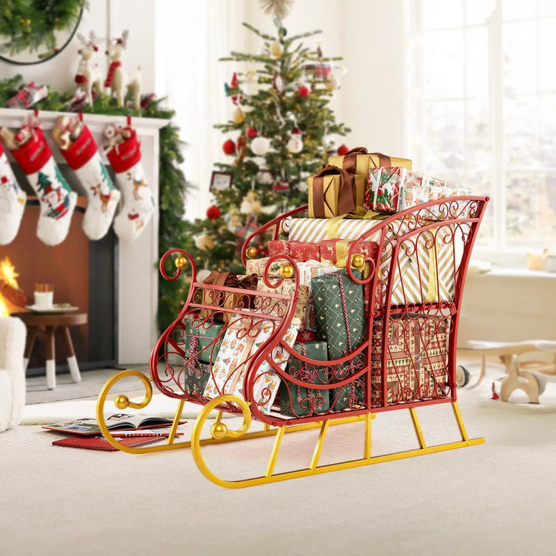 Metal Christmas Santa Sleigh Basket 2-Tier Xmas Santa's Gift Storage Sleigh by DirectDeals