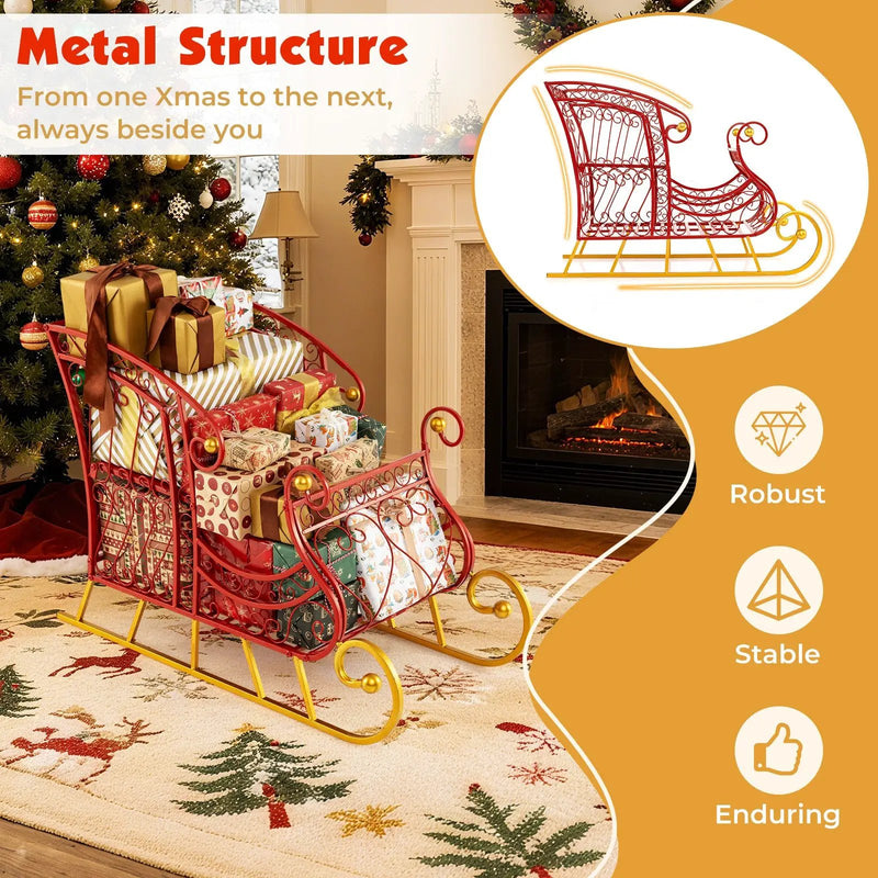 Metal Christmas Santa Sleigh Basket 2-Tier Xmas Santa's Gift Storage Sleigh by DirectDeals