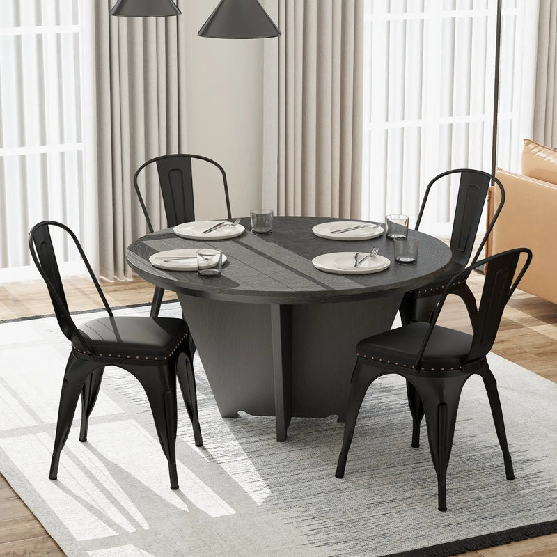 Metal Dining Chair Set of 4 Stackable Kitchen Chairs with Removable Backs and PU Leather Cushioned Seat-Black by DirectDeals