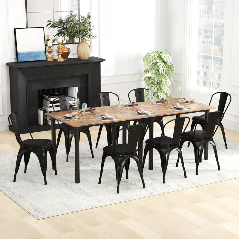 Metal Dining Chair Set of 4 Stackable Kitchen Chairs with Removable Backs and PU Leather Cushioned Seat-Black by DirectDeals
