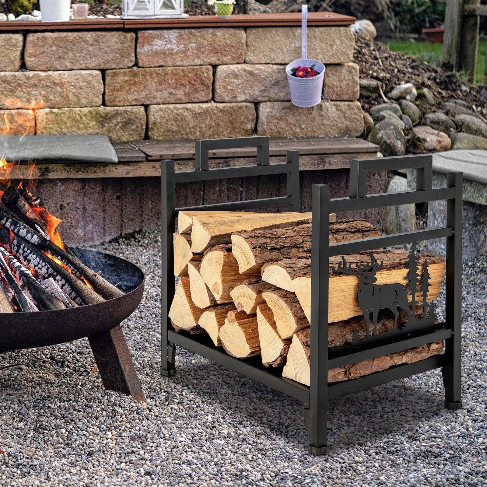 18.5 Inch Metal Firewood Rack with Dual Handles by DirectDeals
