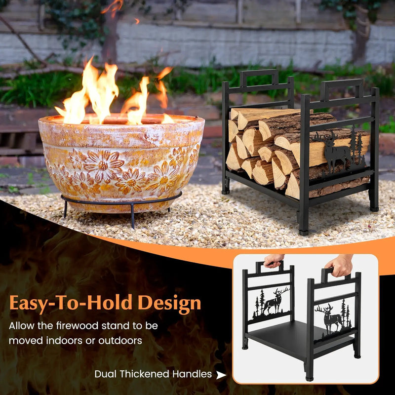 18.5 Inch Metal Firewood Rack with Dual Handles by DirectDeals