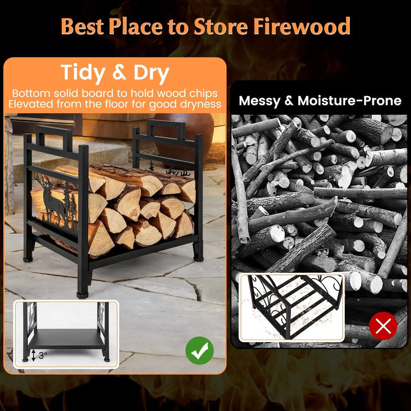 18.5 Inch Metal Firewood Rack with Dual Handles by DirectDeals
