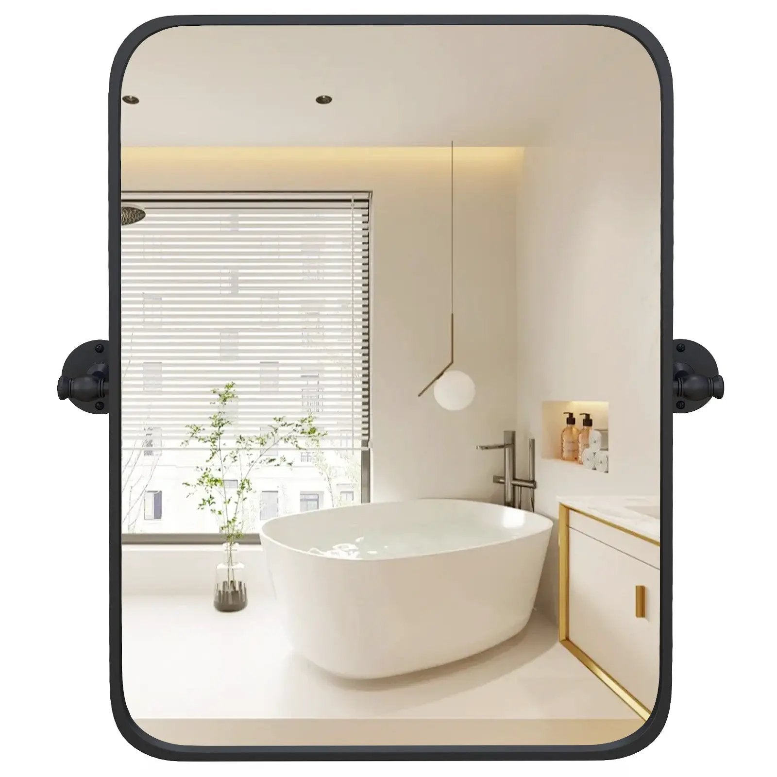 30 x 22 Inch Black Metal Framed Pivot Rectangle Wall-Mounted Mirror by DirectDeals