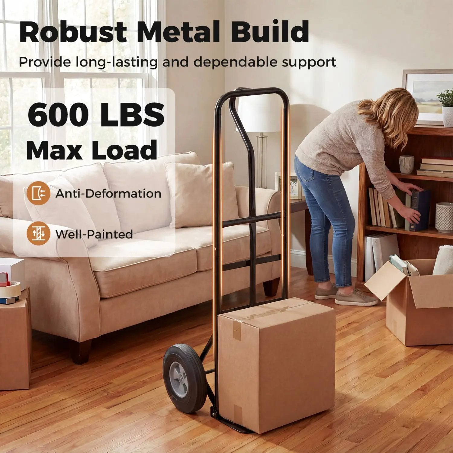 Metal Hand Truck Heavy-Duty 600 LBS Moving Dolly Cart with P-Handle and 10inch Rubber Wheels by DirectDeals