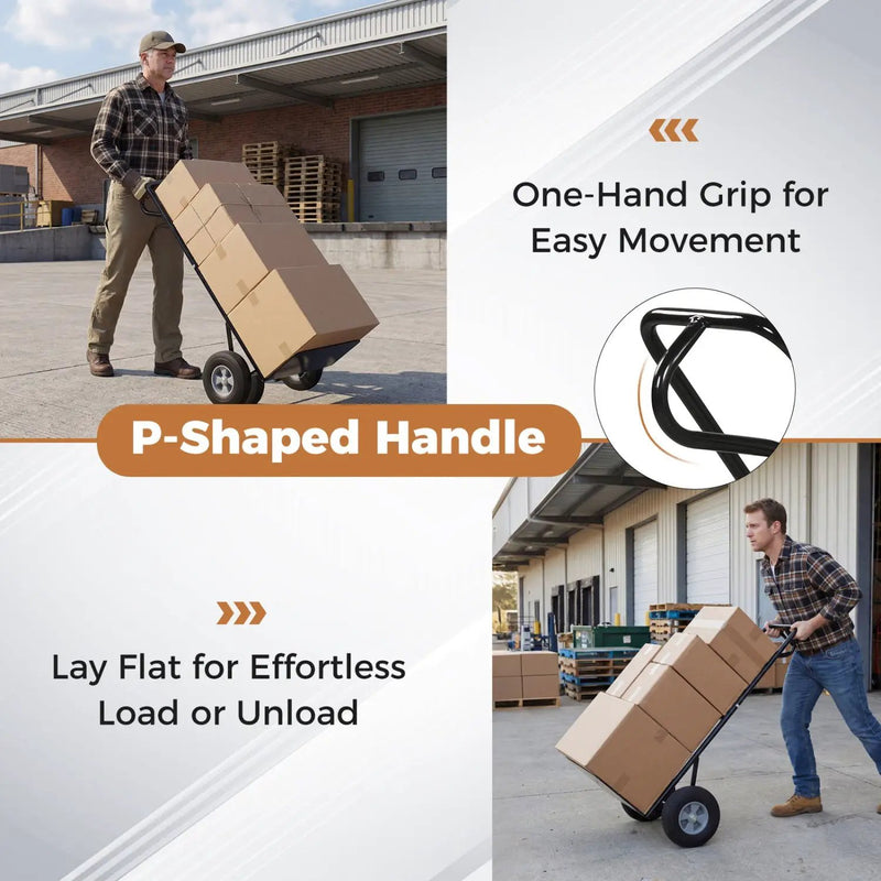 Metal Hand Truck Heavy-Duty 600 LBS Moving Dolly Cart with P-Handle and 10inch Rubber Wheels by DirectDeals