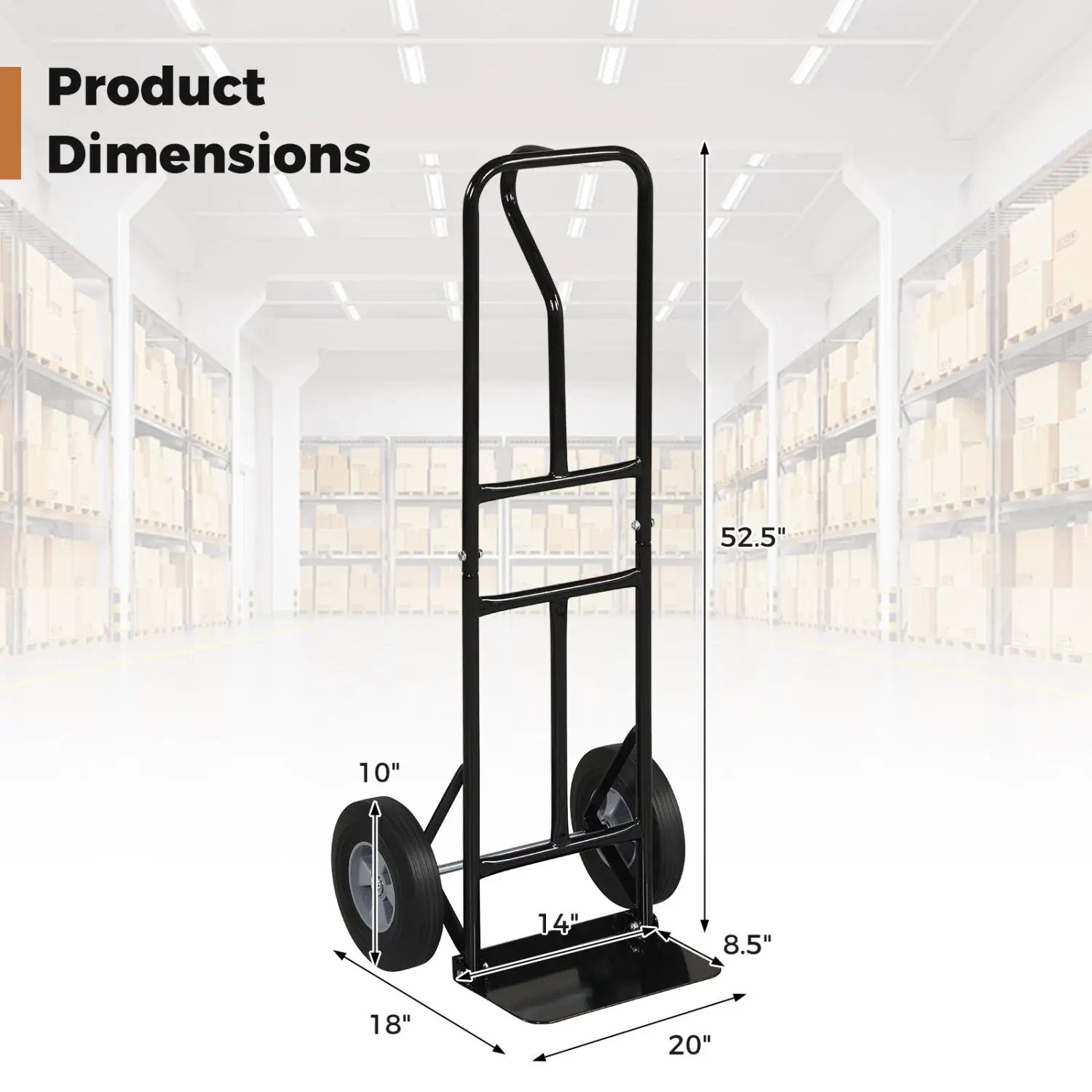 Metal Hand Truck Heavy-Duty 600 LBS Moving Dolly Cart with P-Handle and 10inch Rubber Wheels by DirectDeals