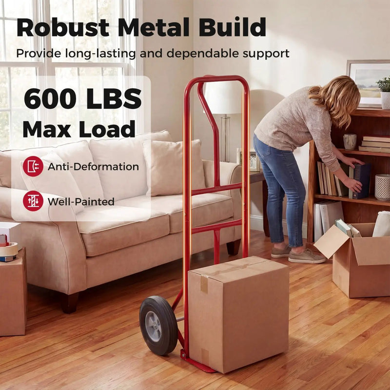 Metal Hand Truck Heavy-Duty 600 LBS Moving Dolly Cart with P-Handle and 10inch Rubber Wheels by DirectDeals