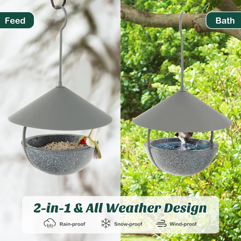 Metal Hanging Bird Feeder and Bath with Weatherproof Dome by DirectDeals