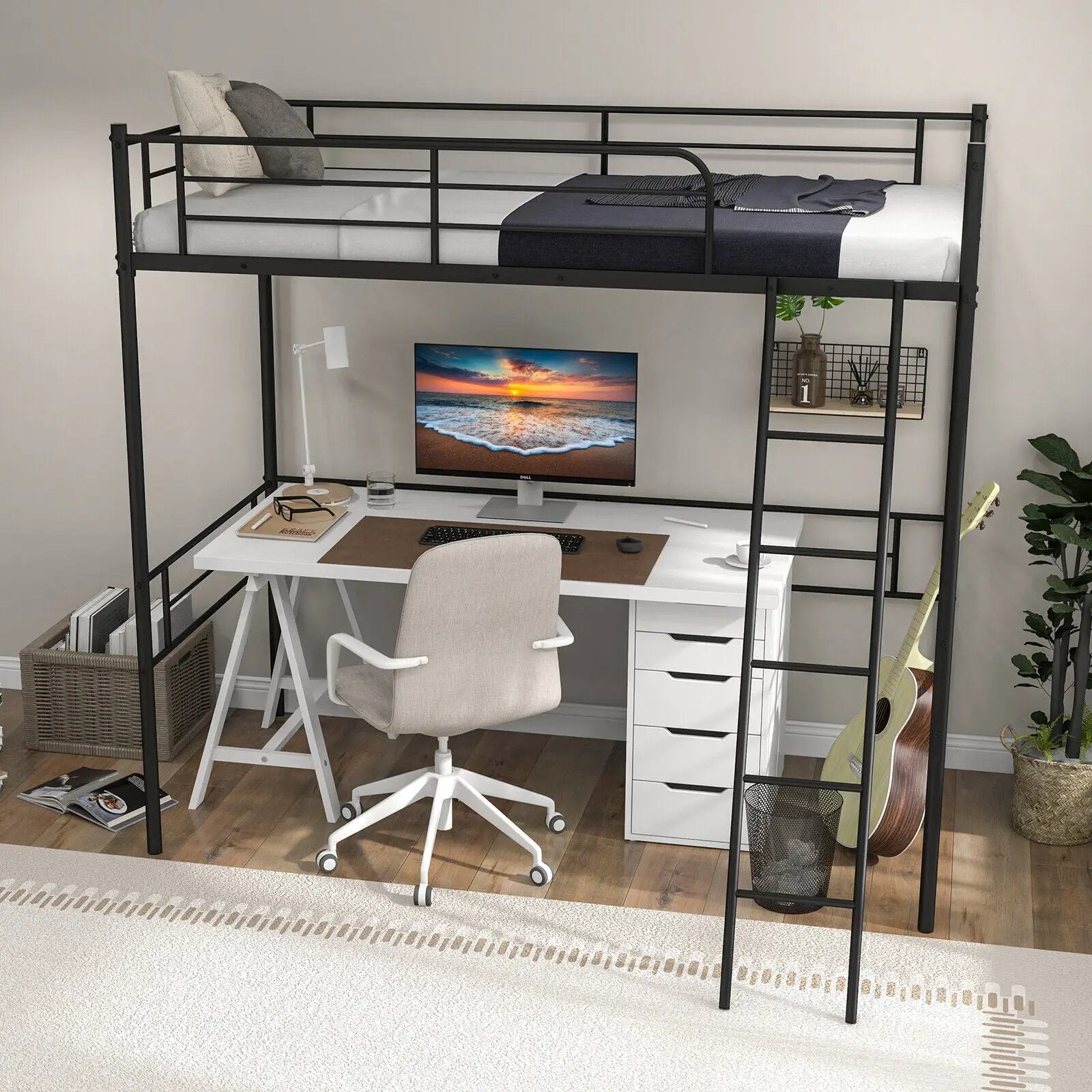 Metal Loft Twin Bed Frame Single High Loft Bed-Black by DirectDeals