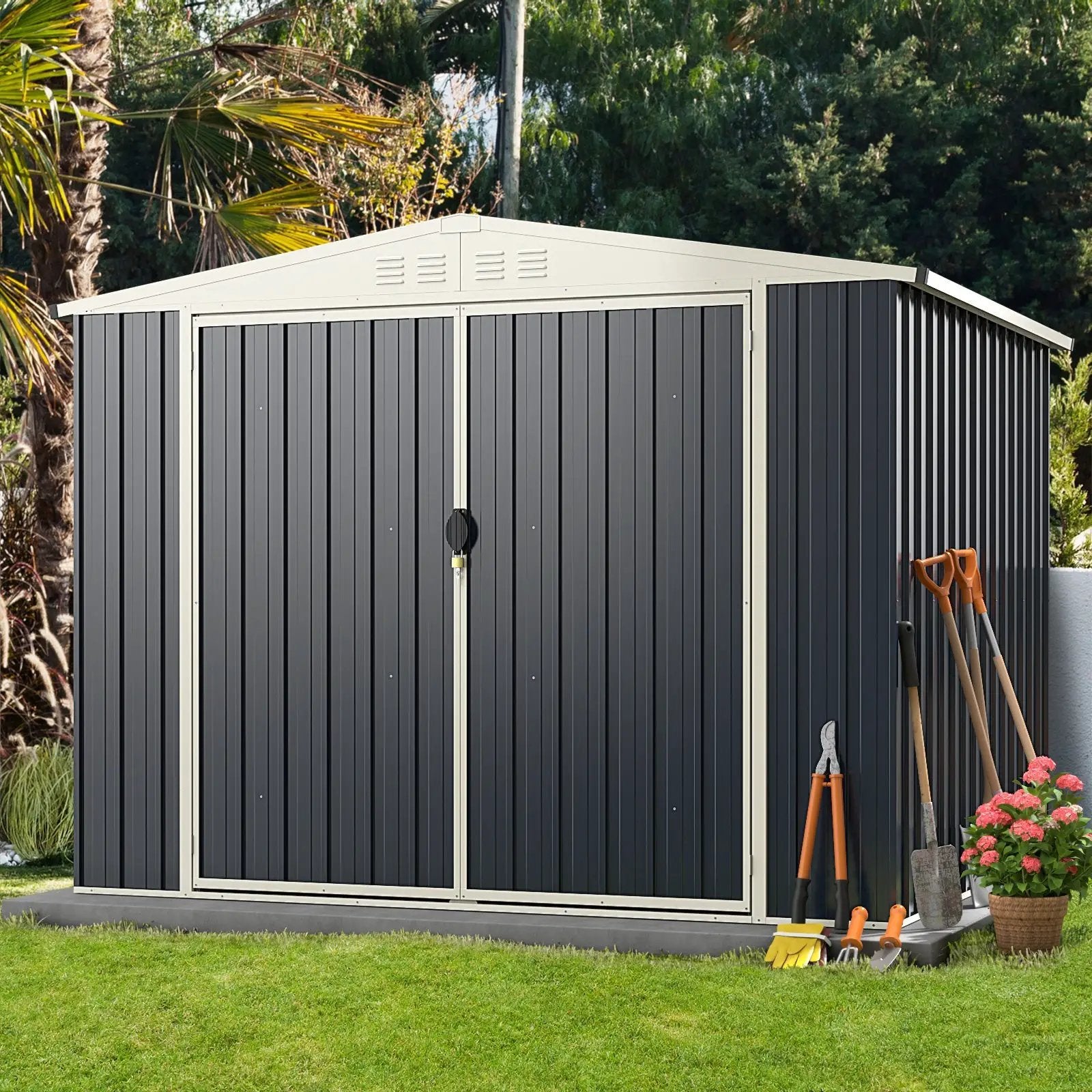7.5 x 6.3 FT Metal Outdoor Storage Shed with Lockable Door-Gray by DirectDeals