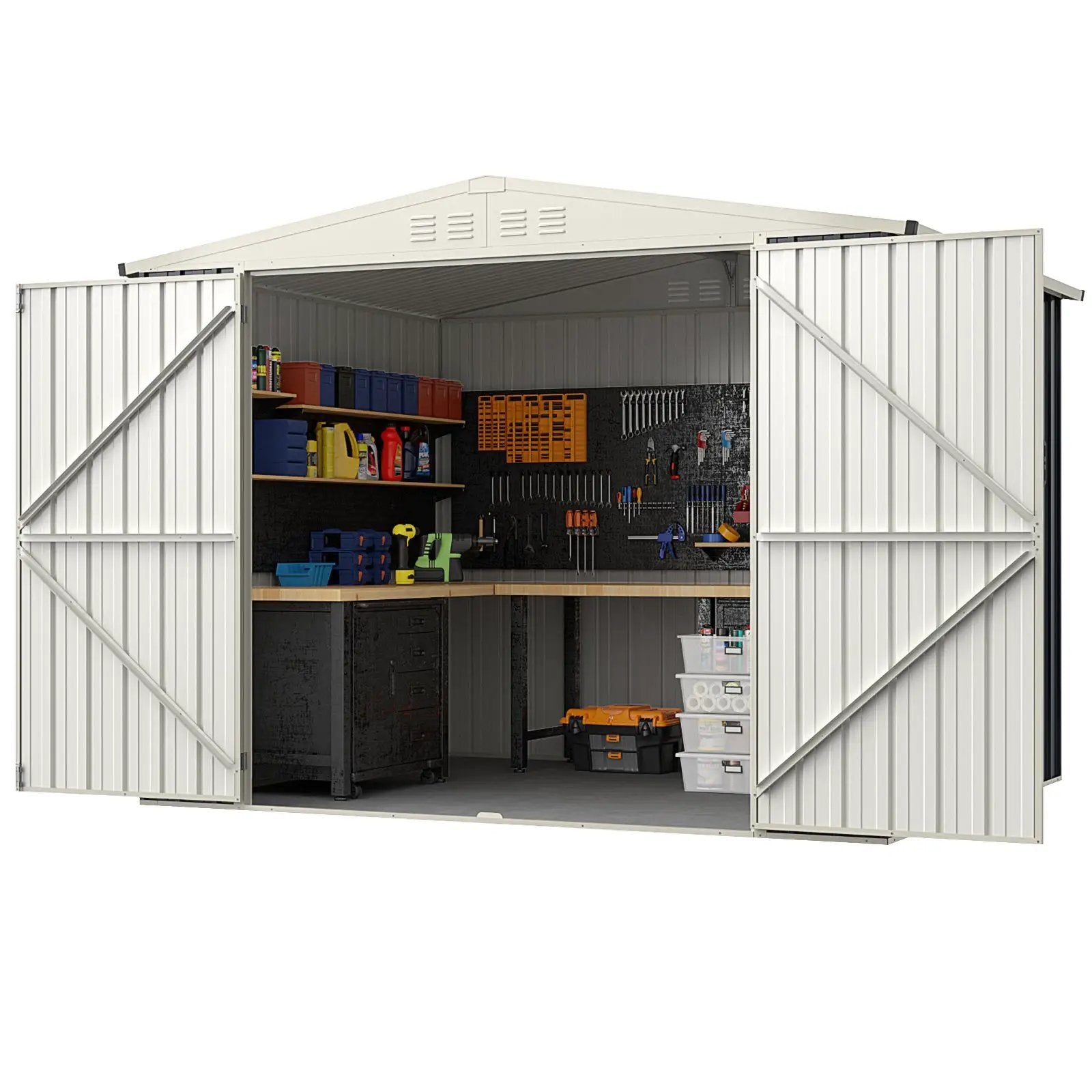 7.5 x 6.3 FT Metal Outdoor Storage Shed with Lockable Door-Gray by DirectDeals