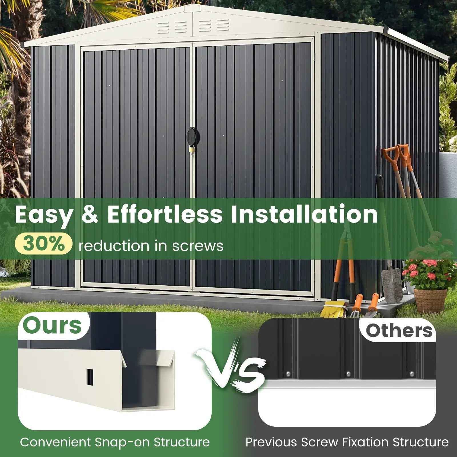 7.5 x 6.3 FT Metal Outdoor Storage Shed with Lockable Door-Gray by DirectDeals