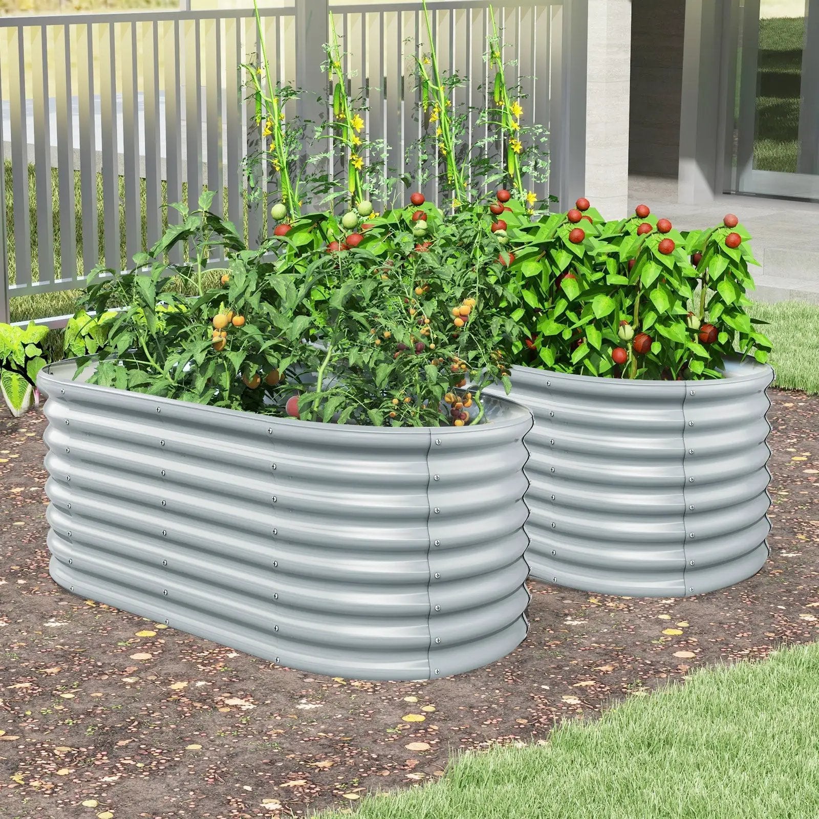 5 x 3 x 2 Feet Metal Oval Raised Garden Bed with Open Bottom Design-Gray by DirectDeals