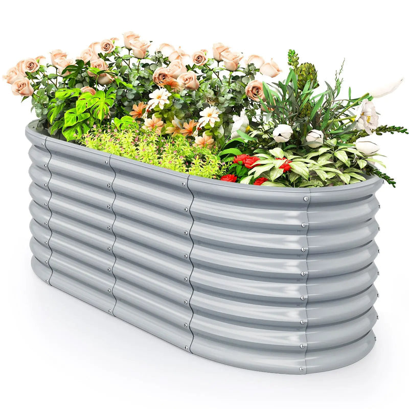5 x 3 x 2 Feet Metal Oval Raised Garden Bed with Open Bottom Design-Gray by DirectDeals