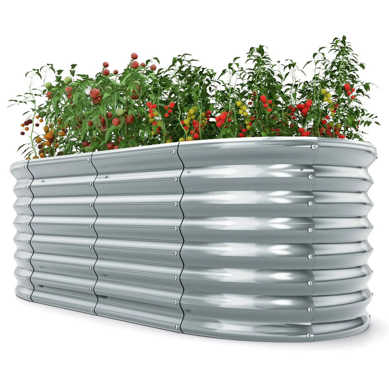 5 x 3 x 2 Feet Metal Oval Raised Garden Bed with Open Bottom Design-Gray by DirectDeals