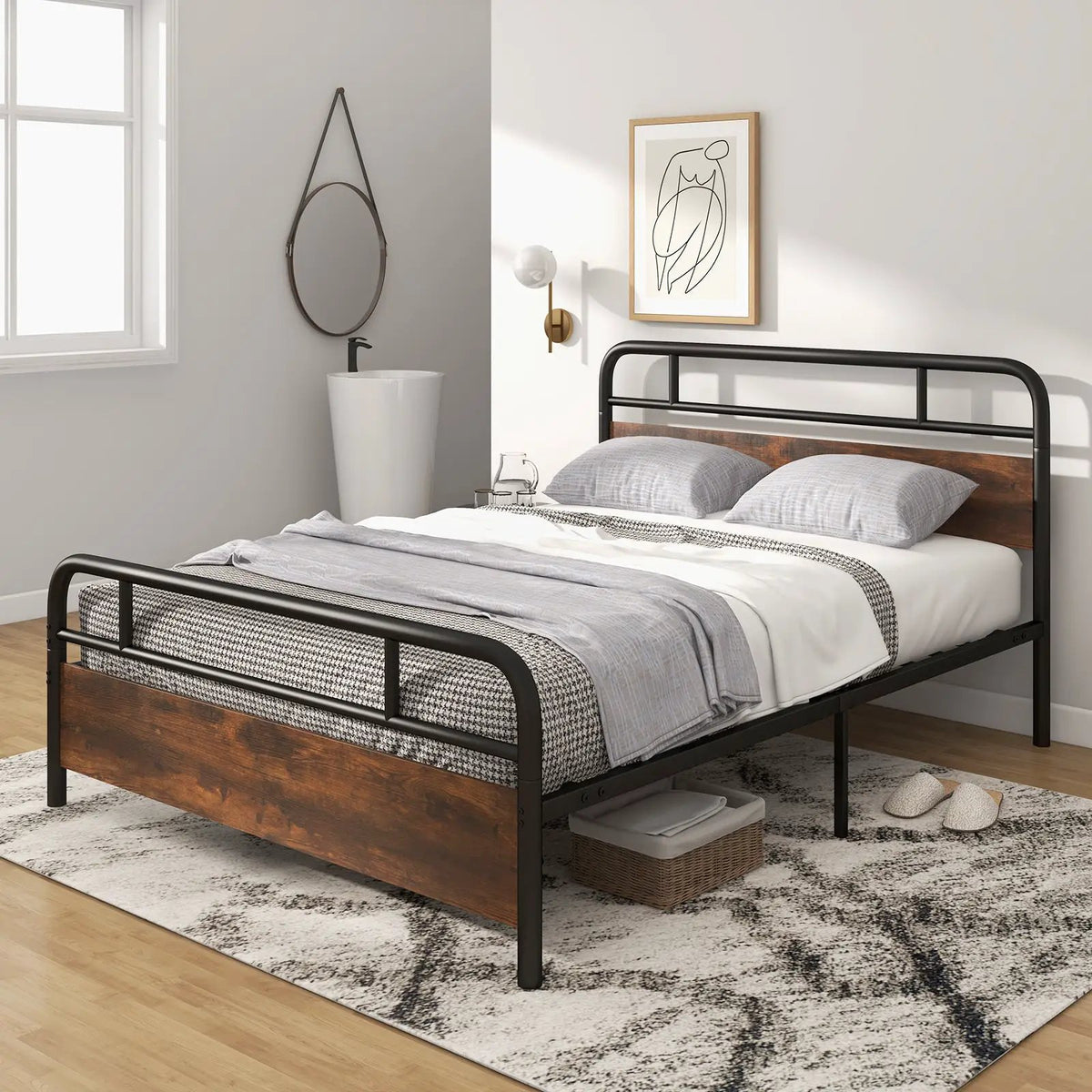 Twin/Full/Queen Size Bed Frame with Industrial Headboard, photo 2 of 10