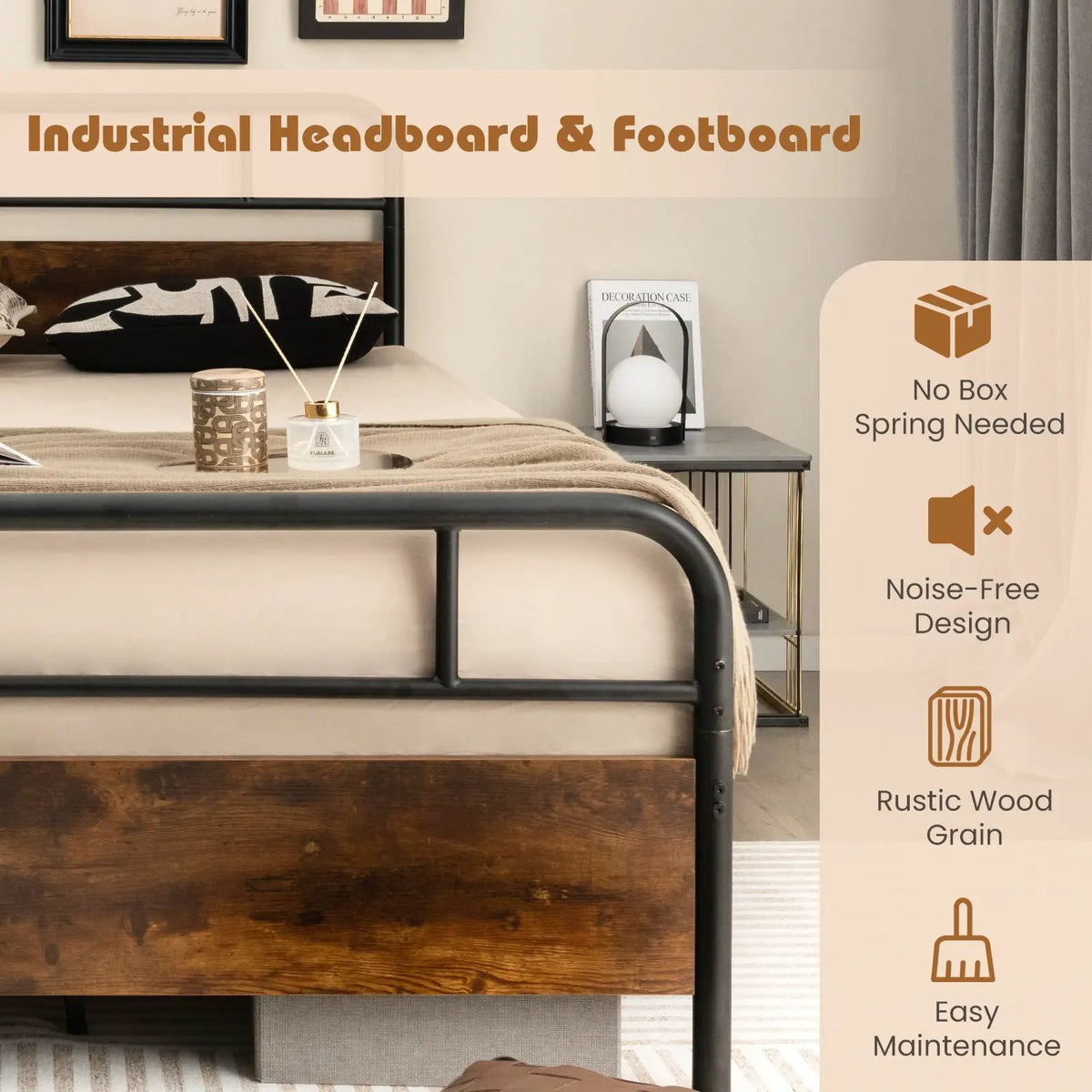 Twin/Full/Queen Size Bed Frame with Industrial Headboard, photo 7 of 10