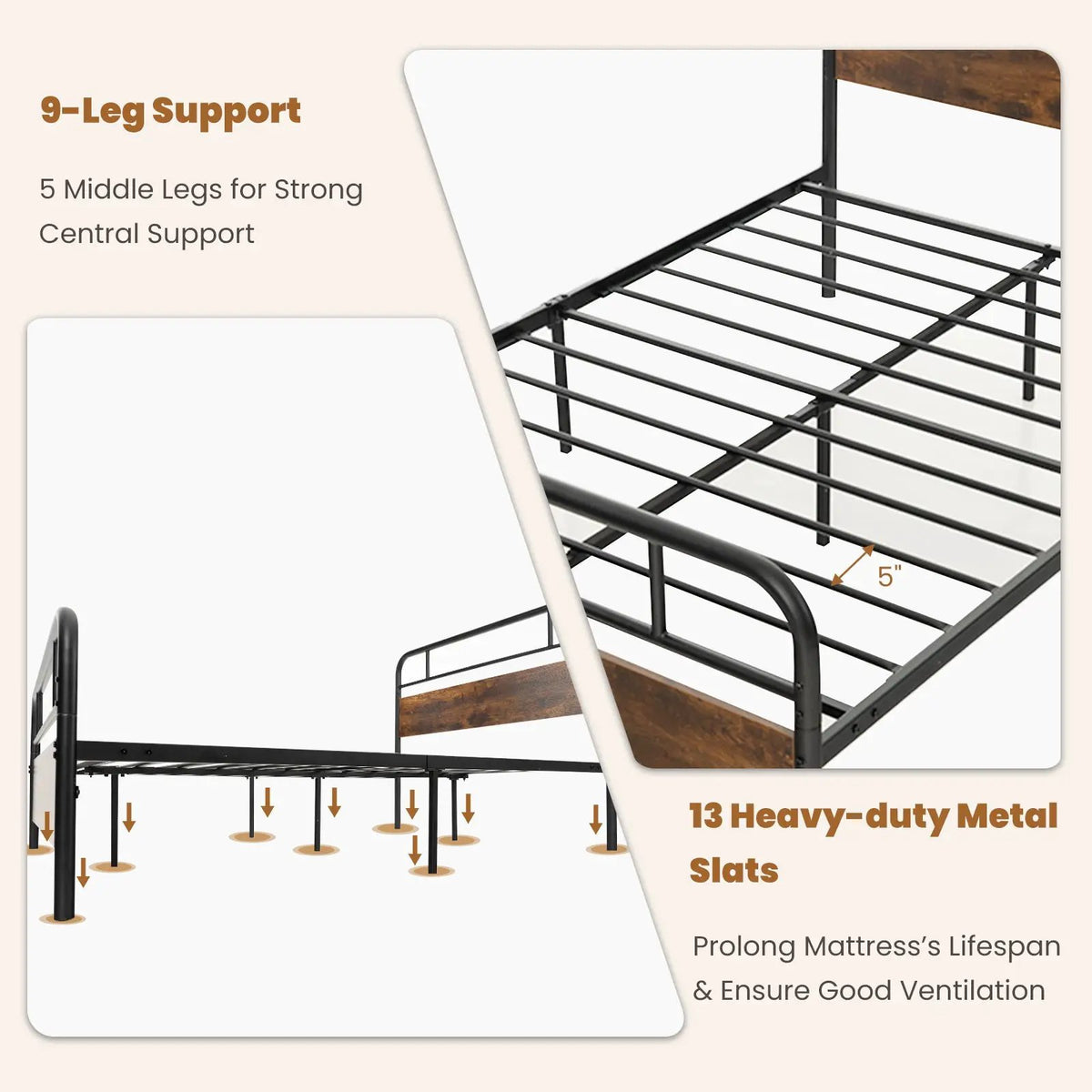 Twin/Full/Queen Size Bed Frame with Industrial Headboard, photo 8 of 10