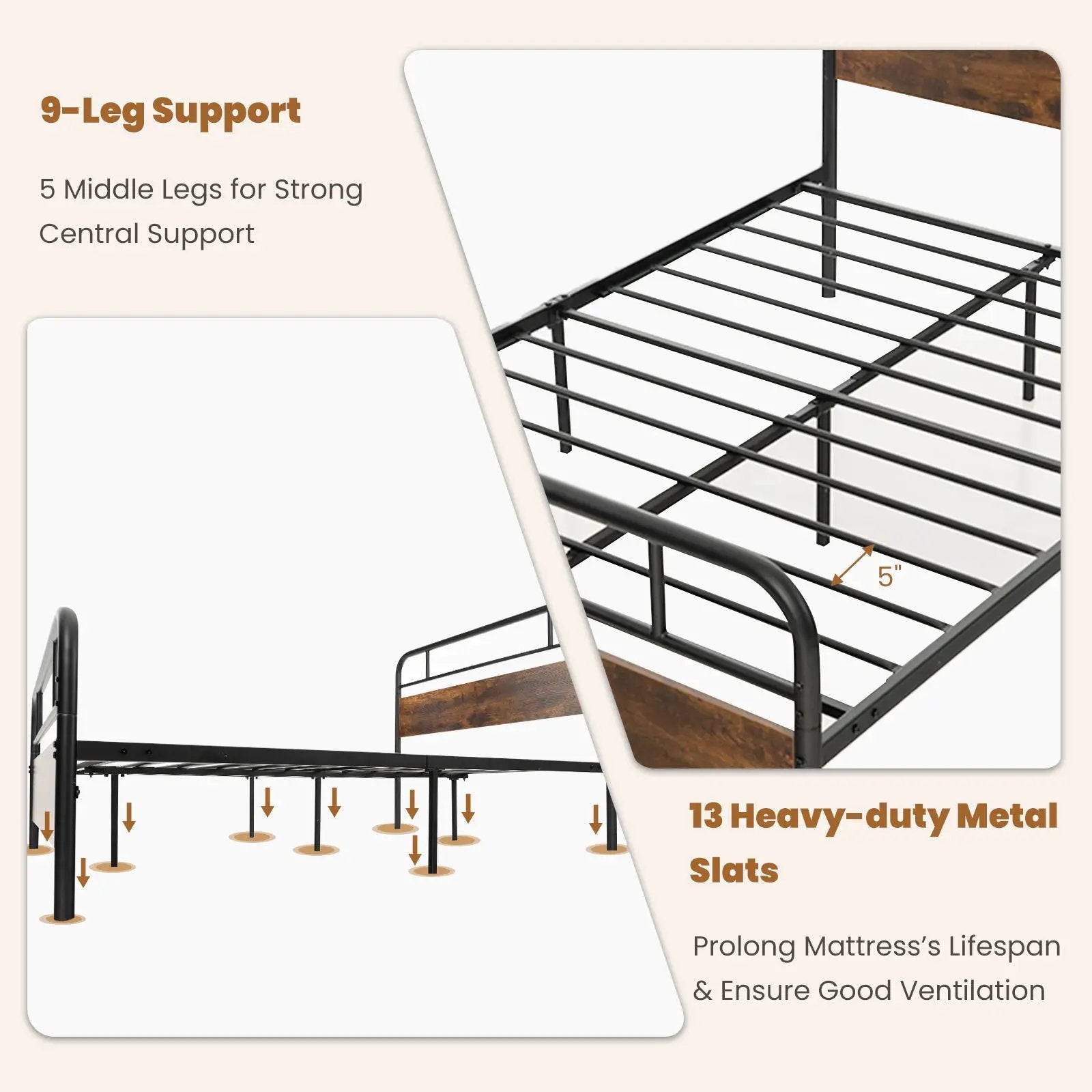 Twin/Full/Queen Size Bed Frame with Industrial Headboard by DirectDeals