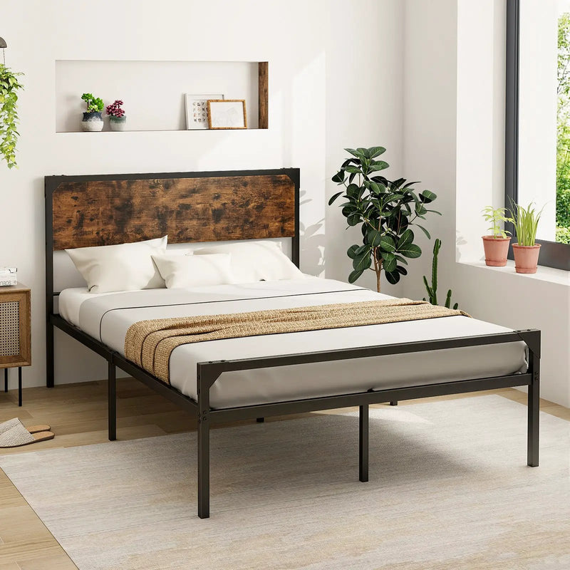 Platform Full/Queen Bed with Rustic Headboard and Footboard by DirectDeals