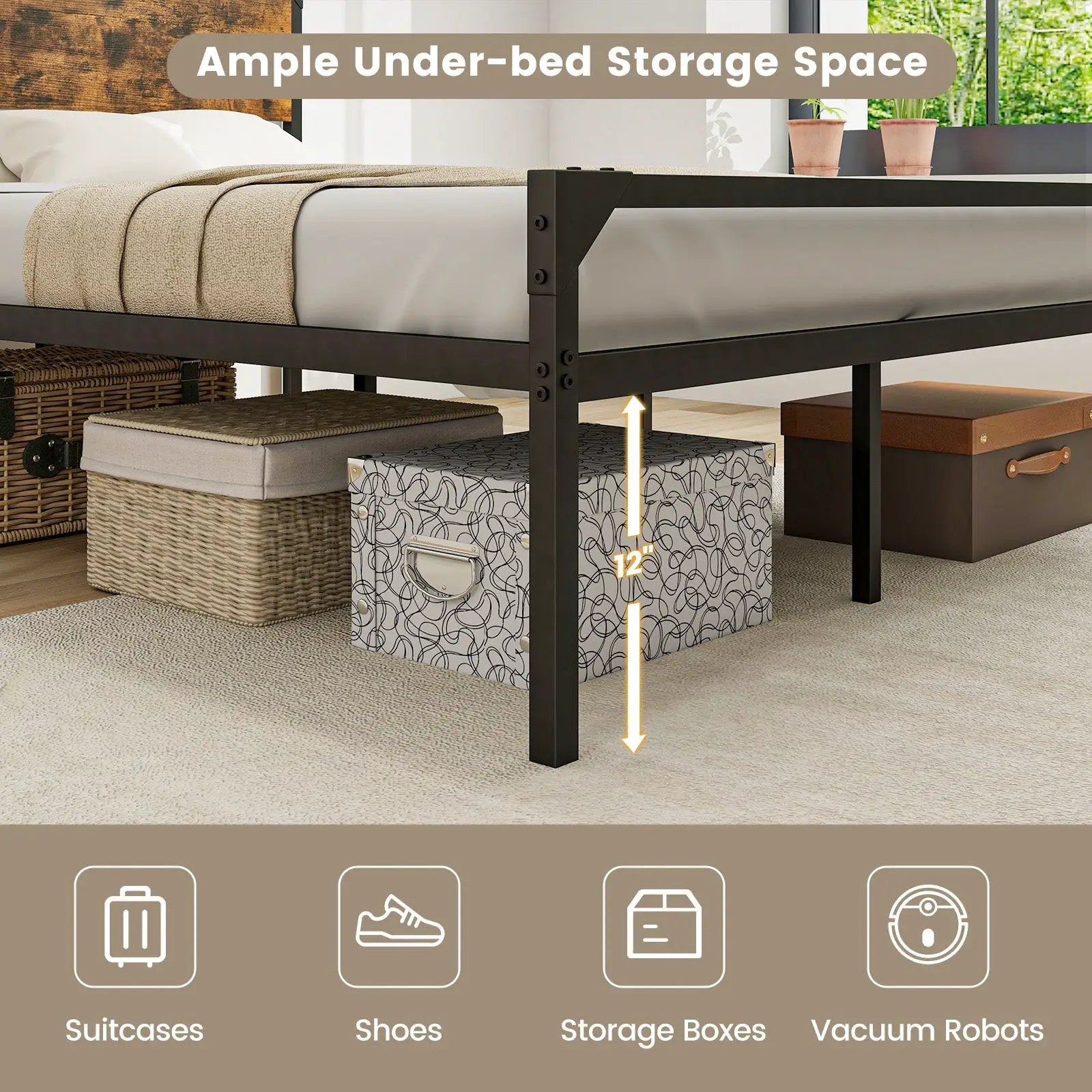 Platform Full/Queen Bed with Rustic Headboard and Footboard by DirectDeals