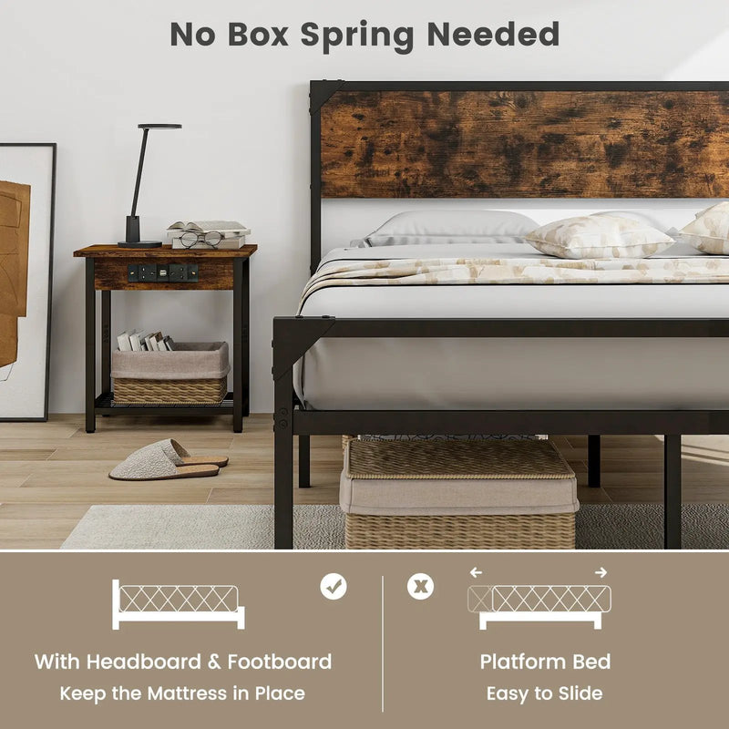 Platform Full/Queen Bed with Rustic Headboard and Footboard by DirectDeals