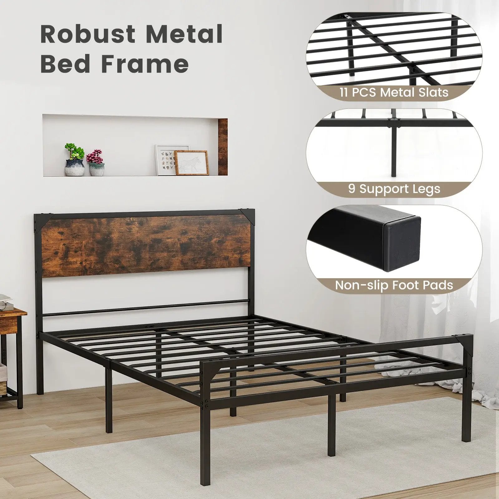 Platform Full/Queen Bed with Rustic Headboard and Footboard by DirectDeals