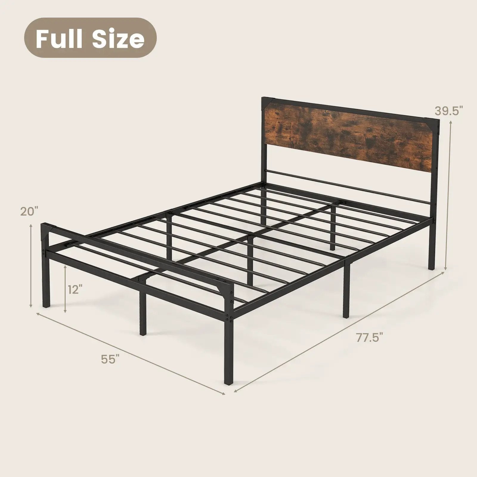 Platform Full/Queen Bed with Rustic Headboard and Footboard by DirectDeals