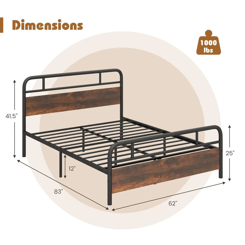 Twin/Full/Queen Size Bed Frame with Industrial Headboard by DirectDeals