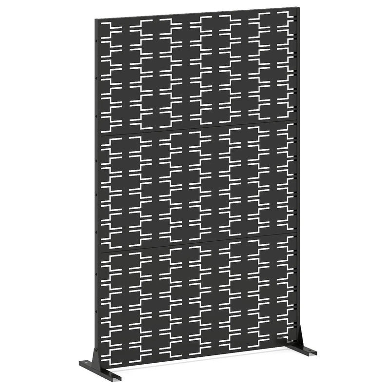 Metal Privacy Screen 72 x 48 Inch Freestanding Fence Panel Indoor Outdoor-Black by DirectDeals